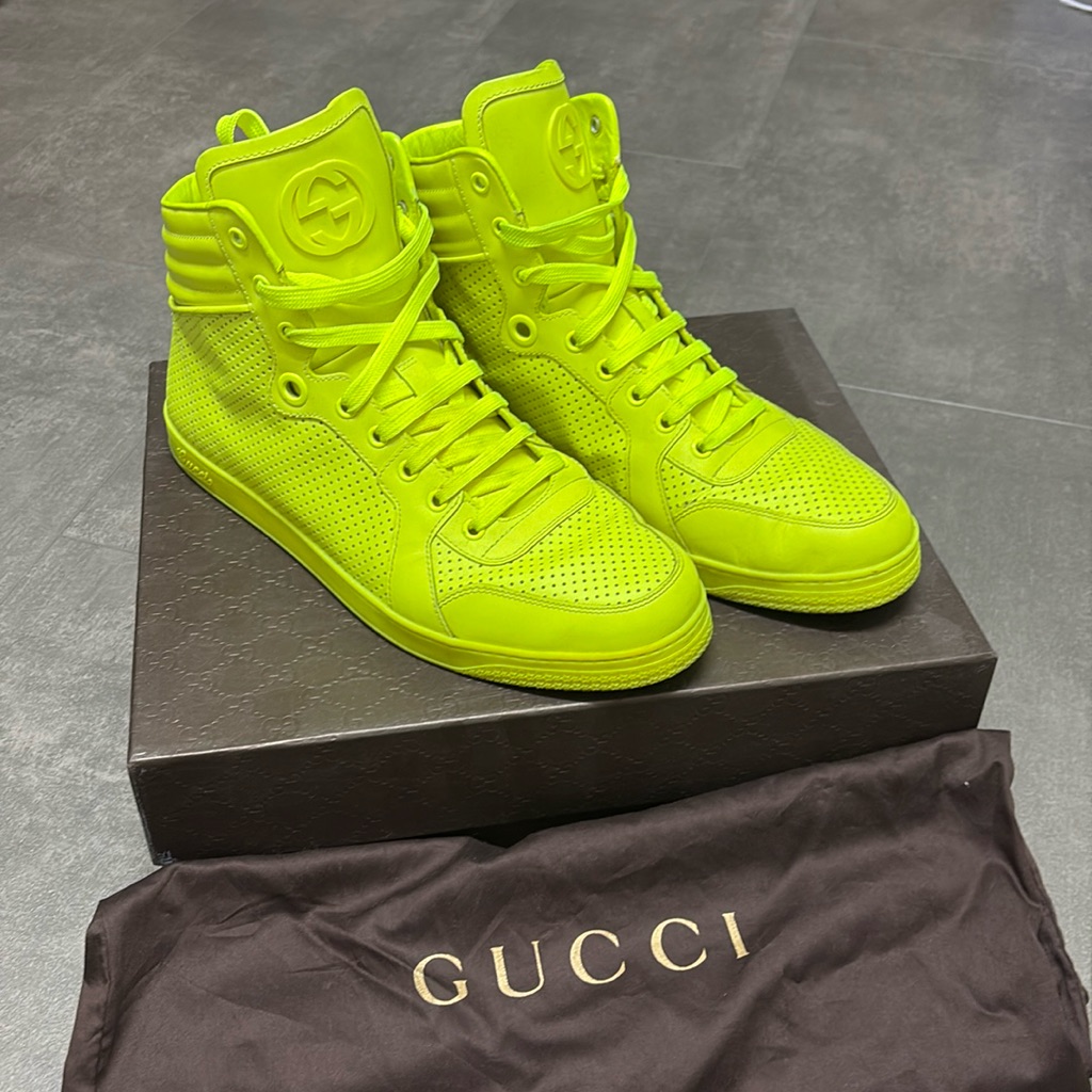 Rare Authentic Neon Gucci Leather Hightop Sneakers